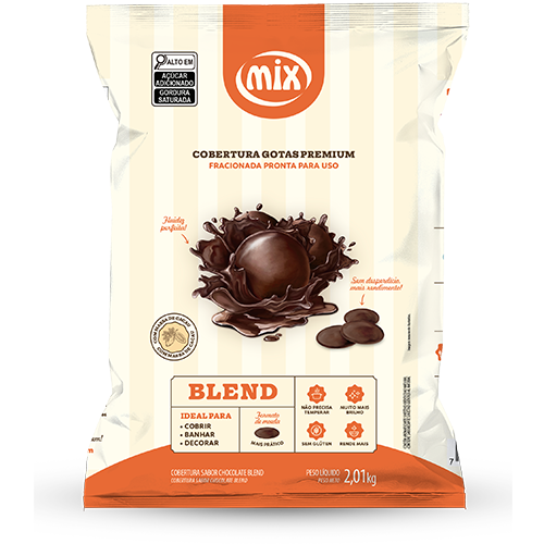 Cobertura Fracionada em gotas  Mix Ingredientes sabor Chocolate Blend embalagem de 2 kg