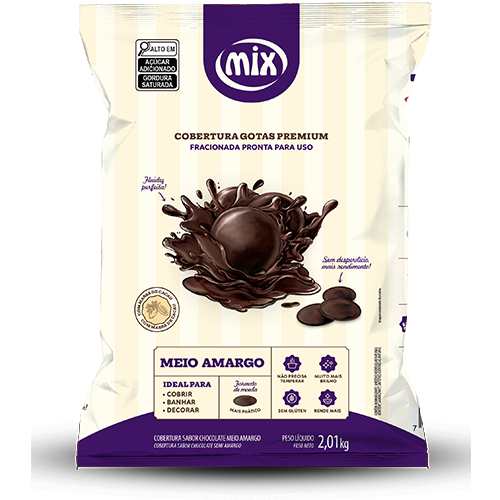 Cobertura Fracionada em gotas  Mix Ingredientes sabor Chocolate Meio Amargo embalagem de 2 kg
